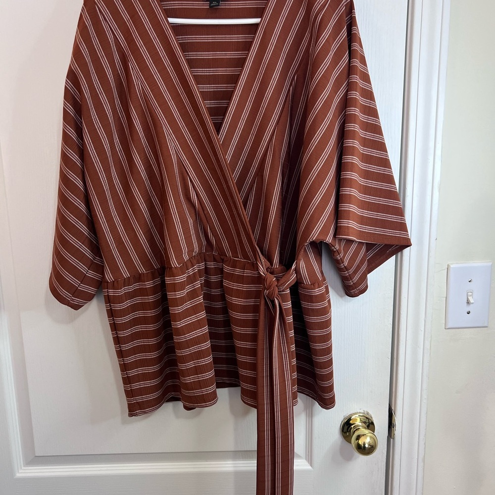 Ann Taylor Rust Stripe Wrap Tie Blouse - Picture 11 of 12